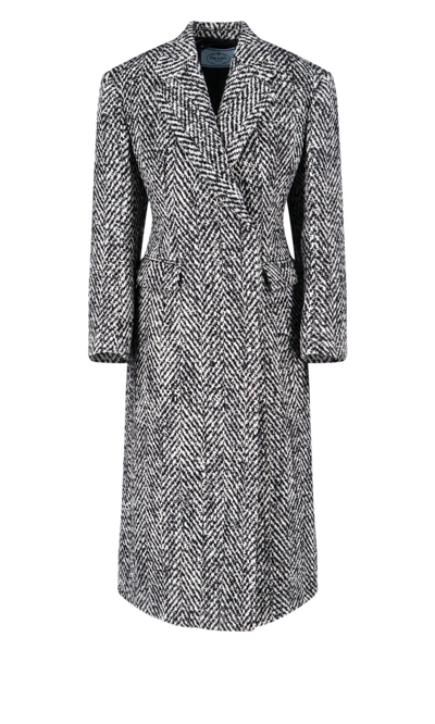 Prada Double-breasted Coat In Multi
