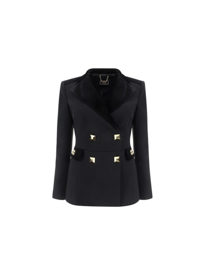 Elisabetta Franchi Velvet Double Breasted Blazer In Nero