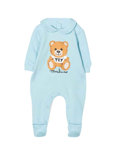 Moschino Babies' Teddy Bear-print Long-sleeve Pajama In Light Blue