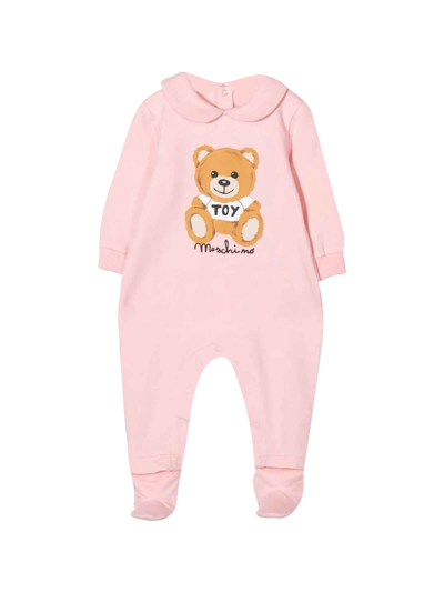 Moschino Babies' Teddy Bear-print Long-sleeve Pajama In Sugar Rose