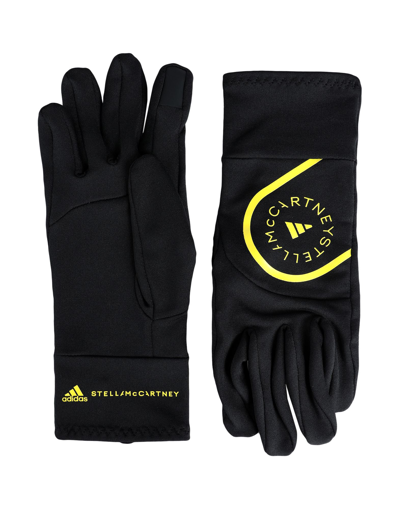 Adidas By Stella Mccartney Printed Stretch Recycled-jersey Gloves In Black