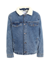 TOPMAN TOPMAN TOPMAN BORG COLLAR DENIM JACKET IN MID WASH BLUE MAN DENIM OUTERWEAR BLUE SIZE XL COTTON