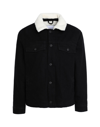 Topman Faux Shearling Collar Denim Jacket In Black