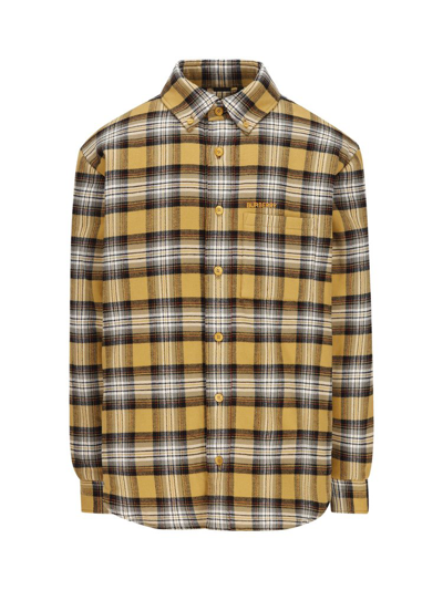 Burberry Logo Embroidered Checked Shirt In Beige