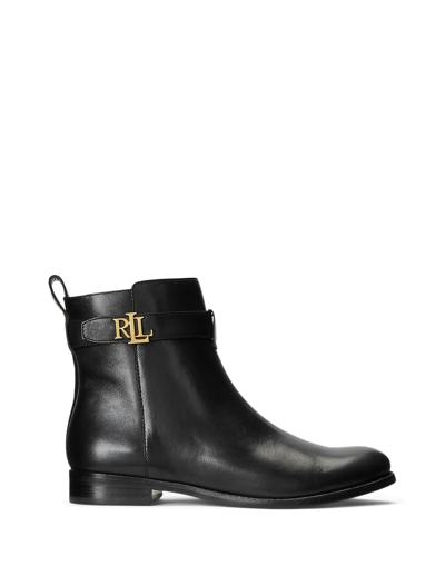 Ralph Lauren Lauren  Briele Burnished Leather Bootie Woman Ankle Boots Black Size 7.5 Calfskin