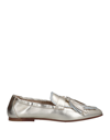 TOD'S TOD'S WOMAN LOAFERS PLATINUM SIZE 8 SOFT LEATHER