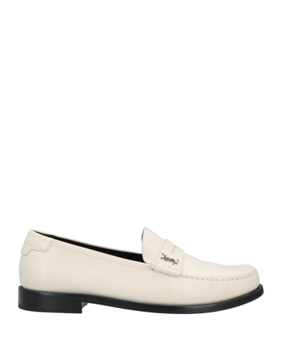 Saint Laurent Leather Loafer With Iconic Monogram In White