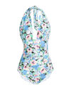 Ganni Floral Patterned One Piece Halter Swimsuit In Green