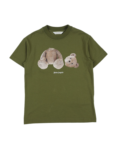 Palm Angels Kids' T-shirts In Military Green