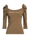 MARC ELLIS MARC ELLIS WOMAN T-SHIRT KHAKI SIZE XS POLYESTER, ELASTIC FIBRES