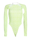 Jacquemus Nodi Cutout Knotted Gingham Jersey Bodysuit In Green