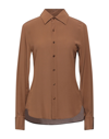 Saint Laurent Button-down Chemise Silk Top In Brown