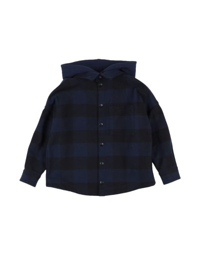 Palm Angels Kids' Boy's Checkered Logo-print Overshirt In Dark Blue