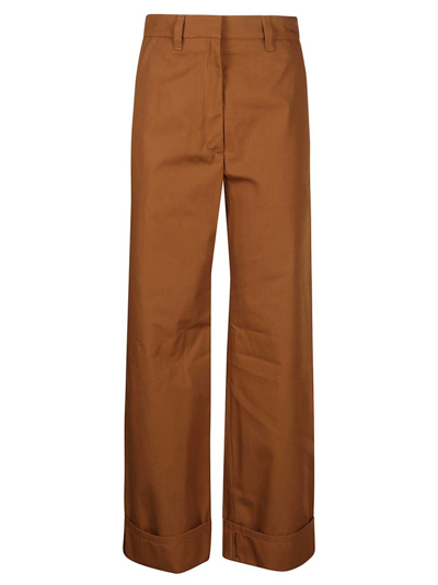 Kenzo Wide-leg Cotton Trousers In Brown