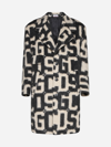 Gcds Monogram-print Single-breasted Coat In Black,beige