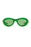 Bottega Veneta Mixed Materials Sunglasses In Solid Green
