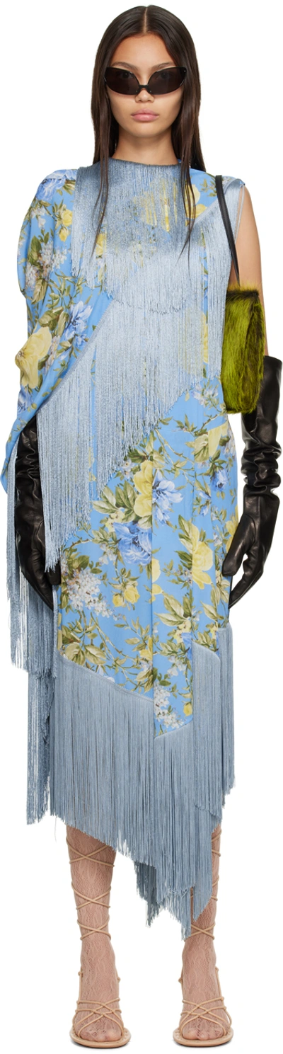 Acne Studios Blue Flower Print Fringe Maxi Dress