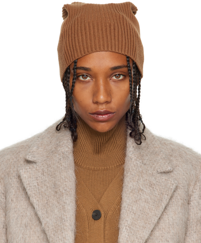 Studio Nicholson Tan Ribbed Beanie In Camel