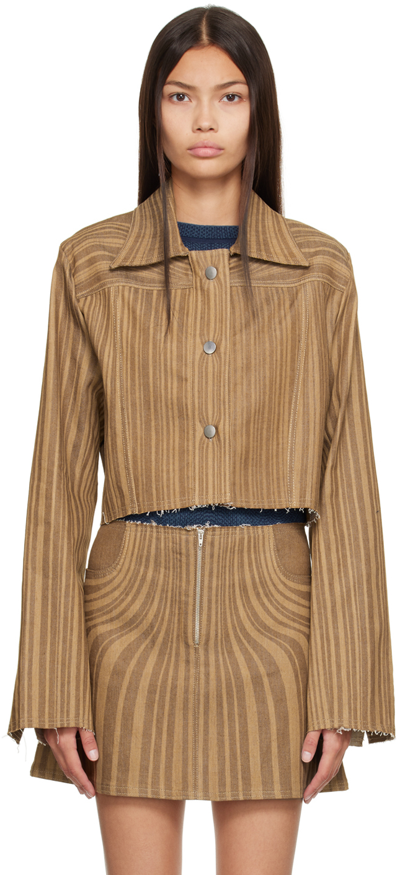 Anne Isabella Brown Striped Denim Jacket In Brown Denim