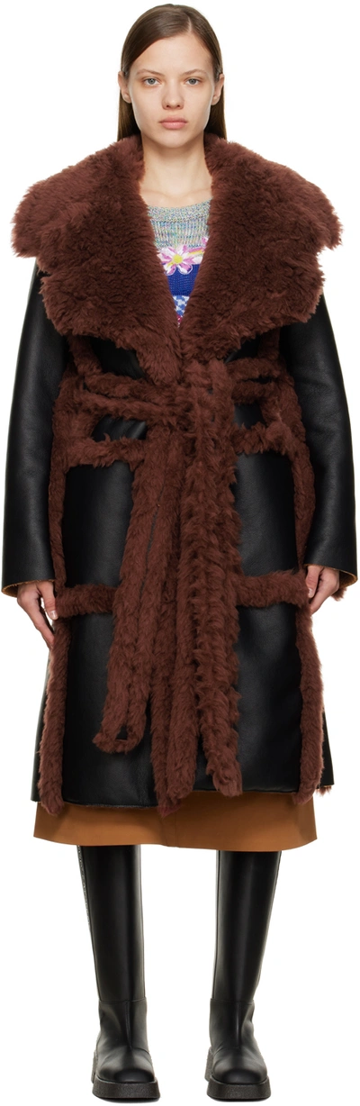 Stella Mccartney Alter Mat Belted Coat In Black,brown