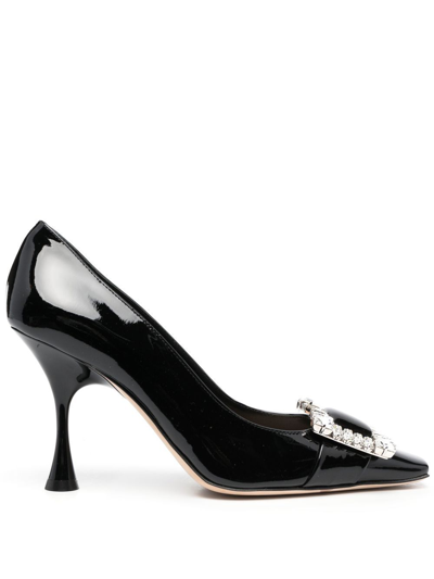 Sergio Rossi 95 Mm Crystal Detail Pumps In 黑色