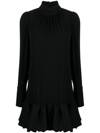 Rabanne Gathered High Neck Mini Ruffled Dress In Black