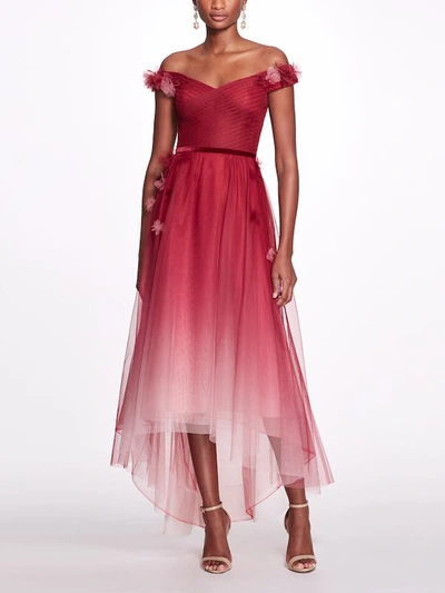 Marchesa Notte Off The Shoulder Ombre Gown In Pink
