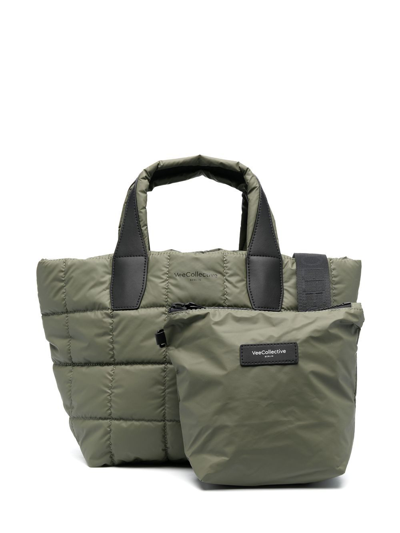 Veecollective Logo-print Quilted Tote Bag In Green