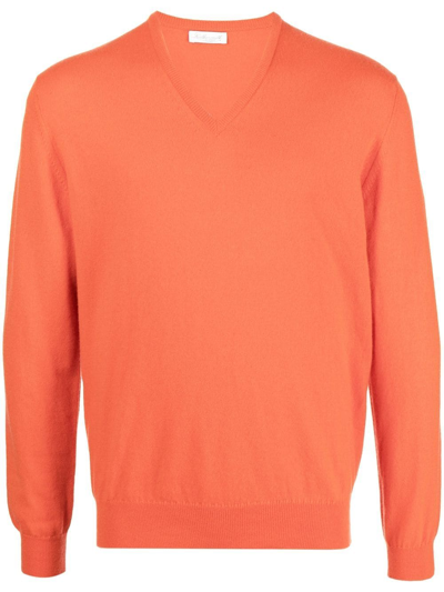 Leathersmith Of London Cashmere Vee Neck Sweater In Orange