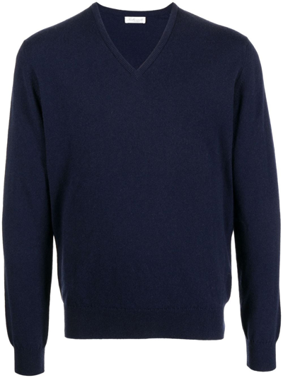 Leathersmith Of London Cashmere Vee Neck Sweater - Navy In Blue