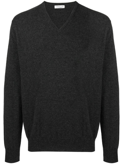 Leathersmith Of London V-neck Knit Jumper In Grey