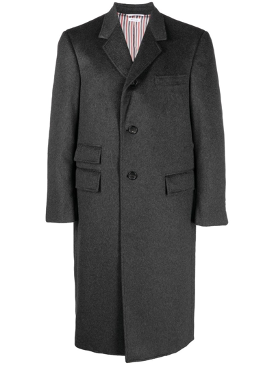 Thom Browne Grosgrain-tab Cashmere Coat In Grey