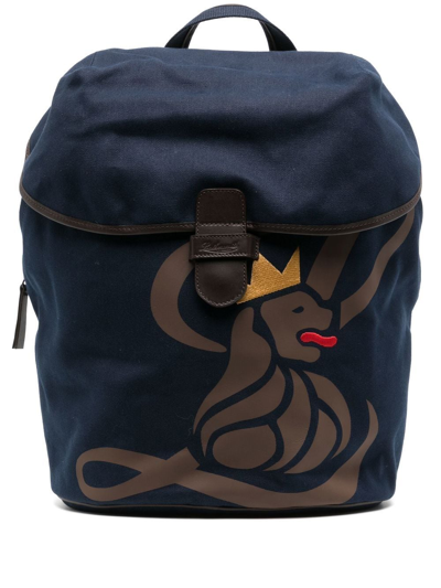 Leathersmith Of London Lion-print Detail Backpack In Blue