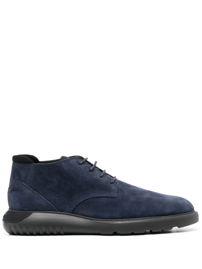 Hogan Suede Lace-up Boots In Blue