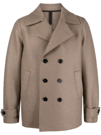 Harris Wharf London Wool Double-breasted Peacoat In Taupe