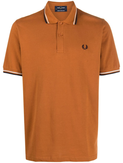 Fred Perry Embroidered-logo Short-sleeved Polo Shirt In 褐色