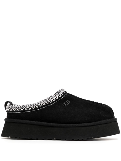Ugg Taz Sheepskin Platform Slippers In Black