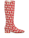 Valentino Vlogo 30 Type Toile Iconographe Canvas Knee-high Boot In Neutrals