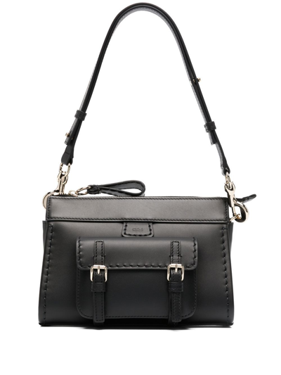 Chloé Logo-patch Leather Shoulder Bag In Black