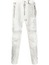 BALMAIN EMBROIDERED-DESIGN TAPERED LEATHER TROUSERS