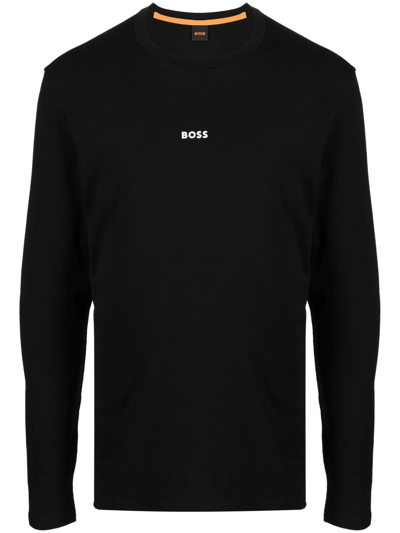 Hugo Boss Logo-print Long-sleeve T-shirt In Black