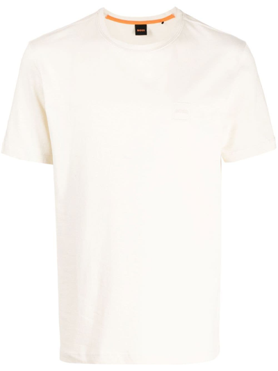 Hugo Boss Logo-patch Cotton T-shirt In Yellow