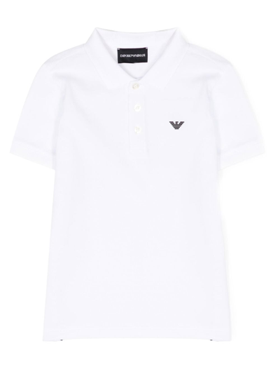 Emporio Armani Kids' Logo-embossed Cotton Polo Shirt In 白色