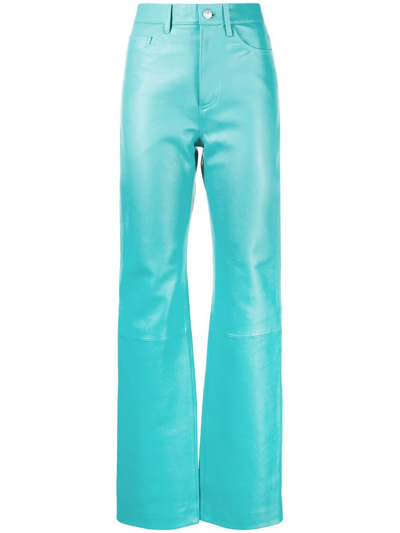 Remain Wide-leg Leather Trousers In Green