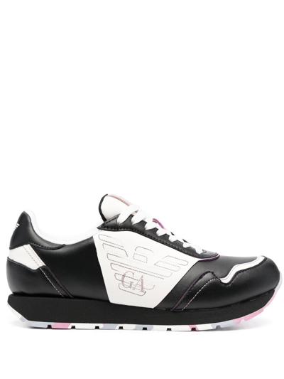 Emporio Armani Logo-embroidered Low-top Trainers In 黑色