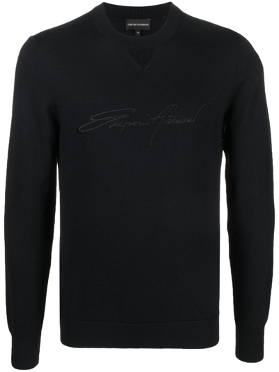 Emporio Armani Crewneck Virgin Wool Jumper In Navy Blue