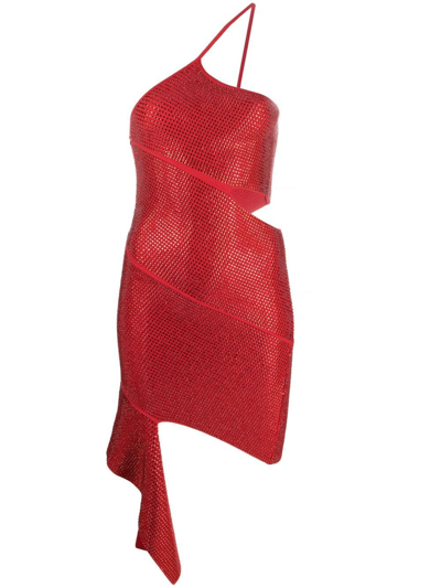 Andreädamo Rhinestone-embellished Draped Mini Dress In Red