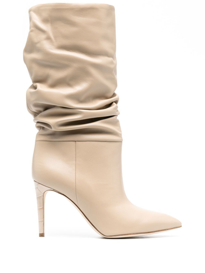 Paris Texas 90mm Ruched Calf-length Boots In 中性色