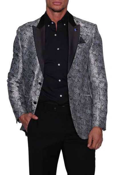 Tailorbyrd Metallic Paisley Notch Collar Two Button Jacket In Silver