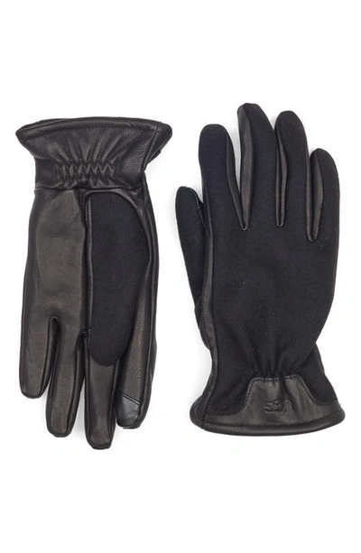 Ugg Leather & Wool Blend Gloves In Black